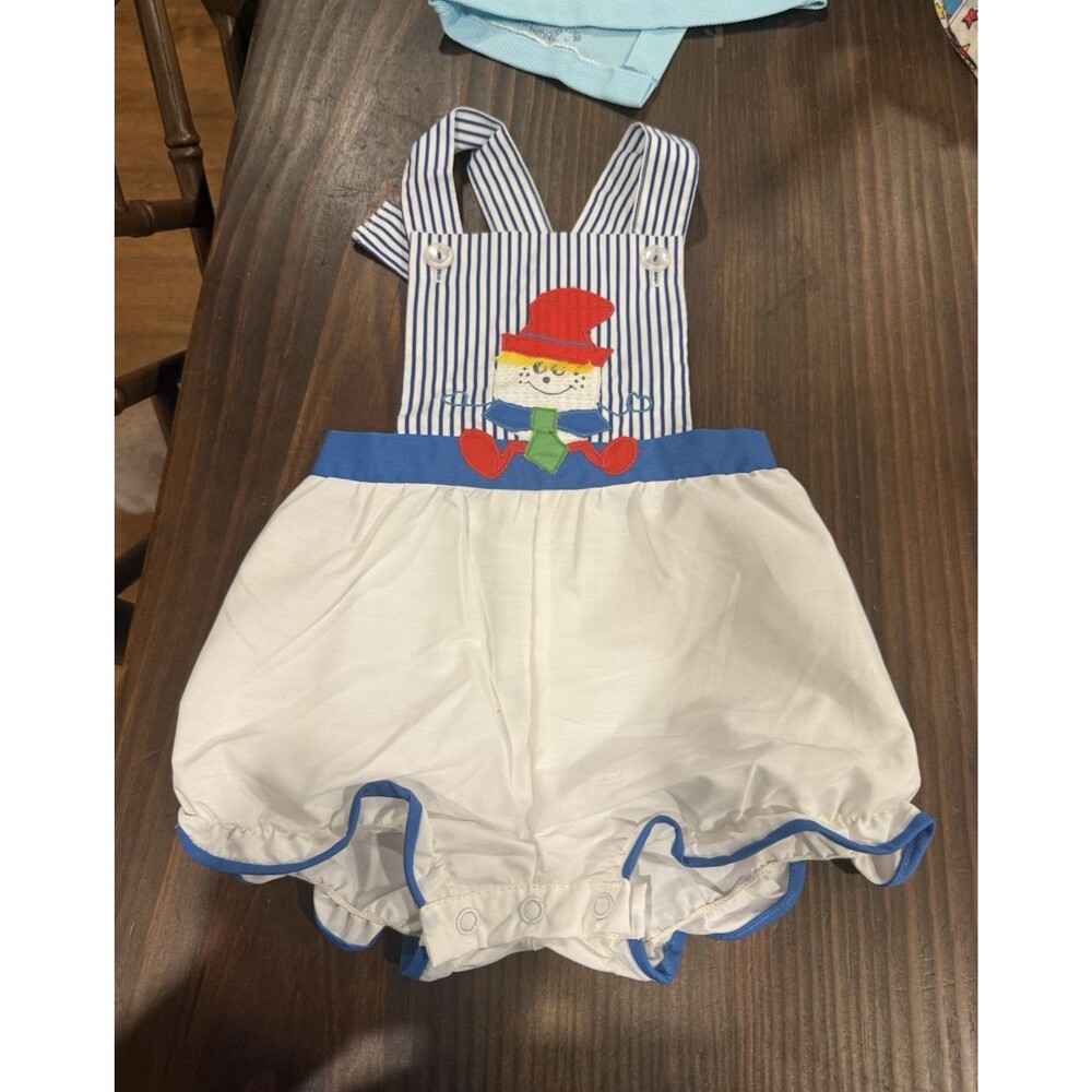 18M VINTAGE Blue/White Striped Nautical Romper Snap Cotton RN 27046